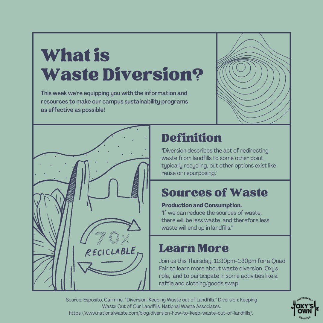 Our FIRST Waste Diversion Awareness Week begins today! Follow along on our Instagram <a href="/oxy/">YOSHIDA Yuichi</a>.eats to learn more about what waste diversion and come out to our Quad Fair on Thursday!