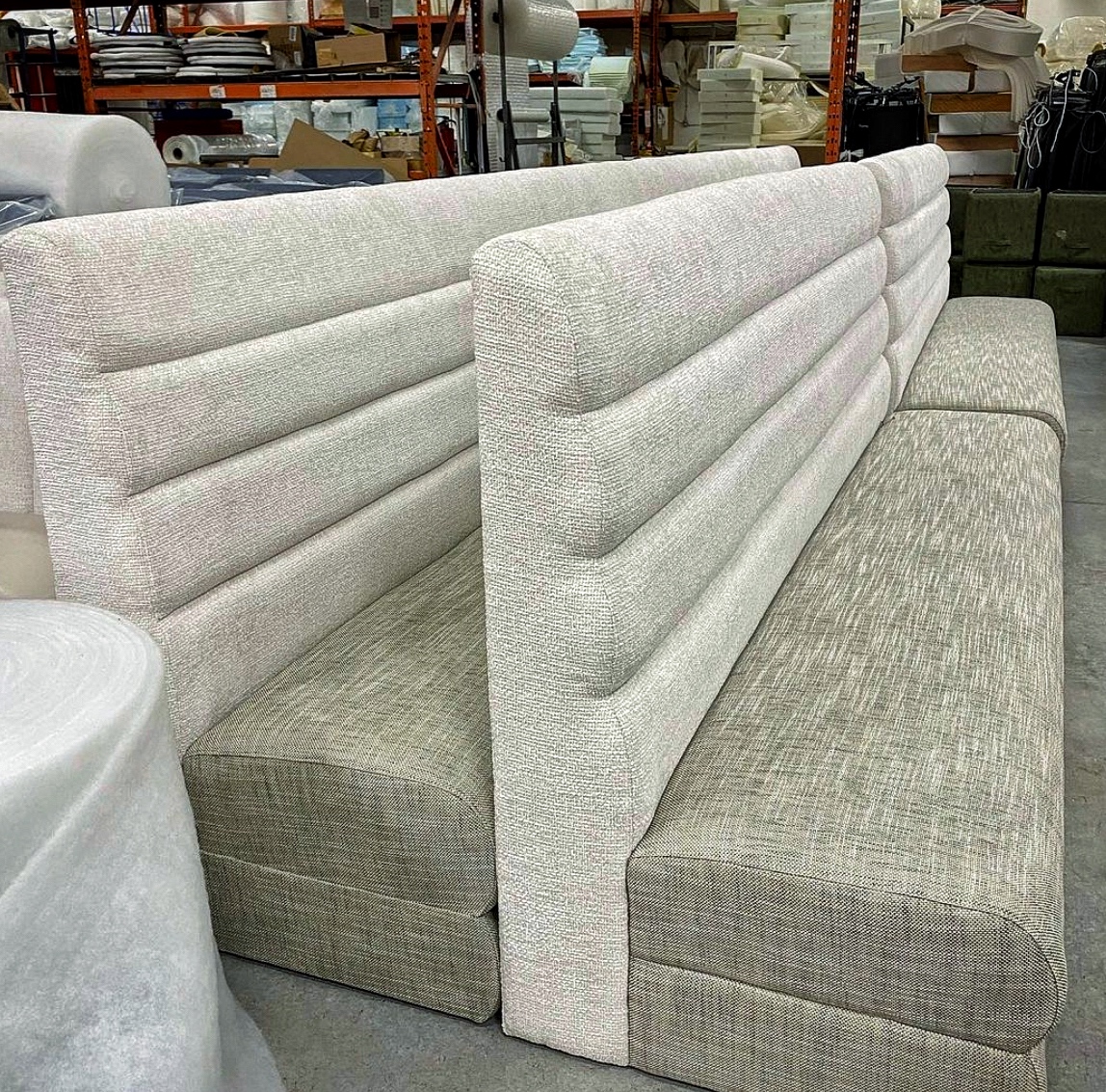 Custom Banquettes from Superior Seating (Link in Bio).  100% Designed and built in Concord, Ontario Canada.  Made in Canada = No International Freight Issues.  #hammerdesignresources #restaurantdesigner #madeincanada #seating #tables #superiorseatinghospitality