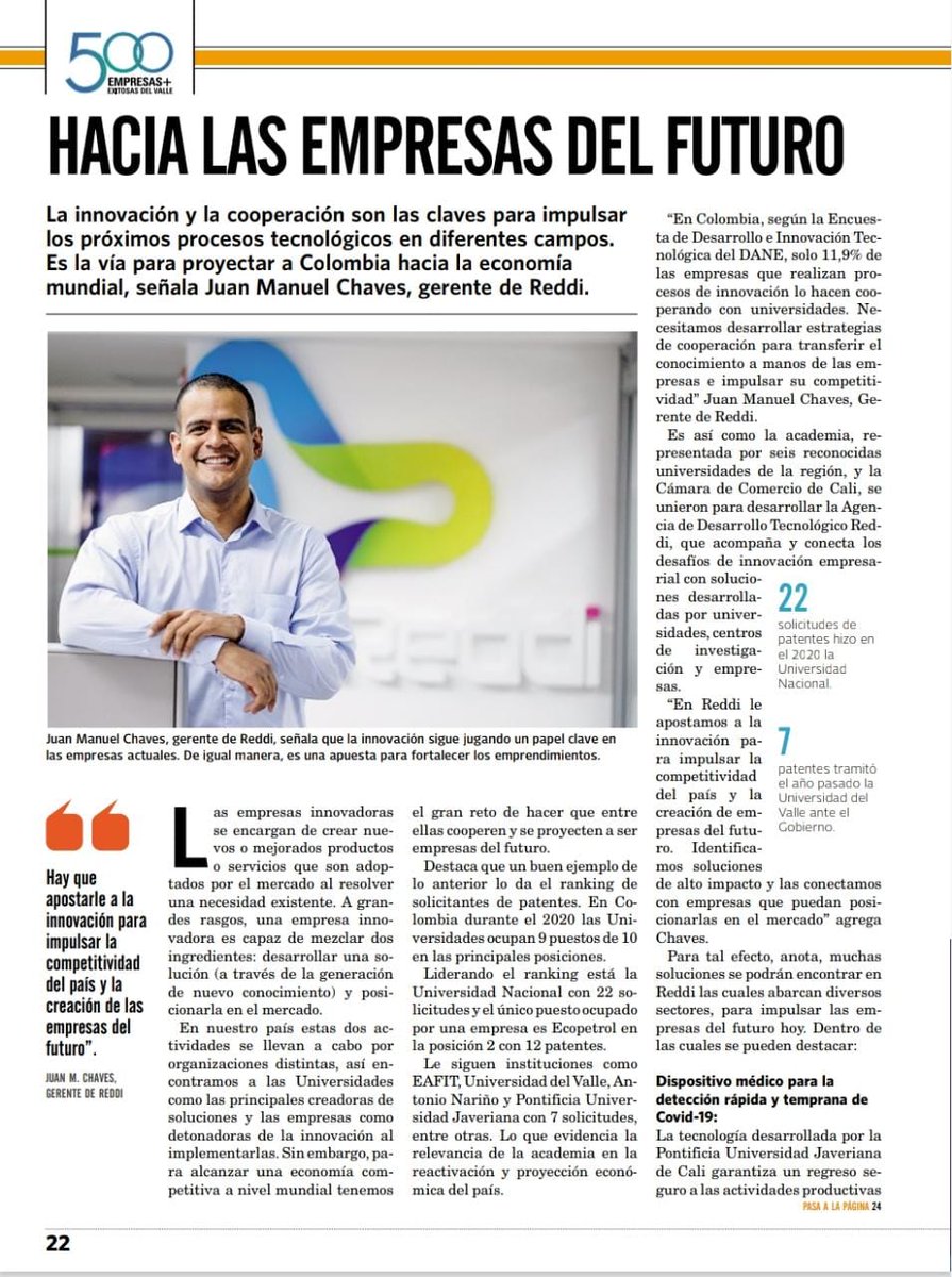 juanchaves_co's tweet photo. #Noticia | Hacia las #EmpresasDelFuturo
La innovación y la cooperación son las clave para impulsar los procesos tecnológicos en diferentes campos @ReddiColombia 

Especial de @elpaiscali 500 empresas más exitosas del #valledelcauca https://t.co/o2TBSDf49G