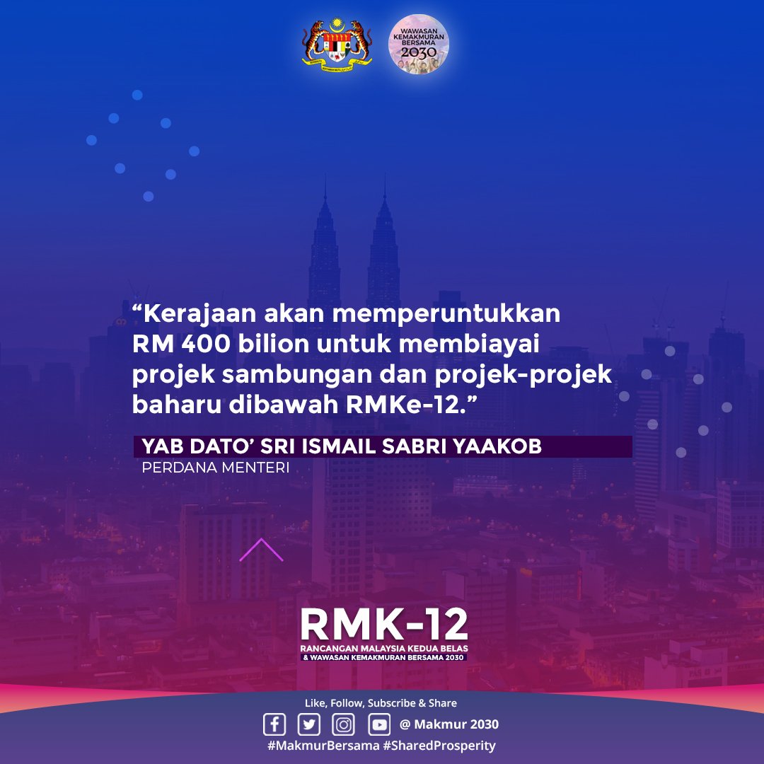 makmur2030's tweet photo. RMKe-12: Kerajaan akan merancang dan melaksanakan agenda pembangunan negara yang mampan selaras dengan semangat Keluarga Malaysia, aspirasi Wawasan Kemakmuran Bersama 2030 (WKB 2030) &amp; Agenda Pembangunan Mampan 2030.

@jpmgov_ 
@kkmm_gov 
@EPUMalaysia https://t.co/Zi6rhjQAo9