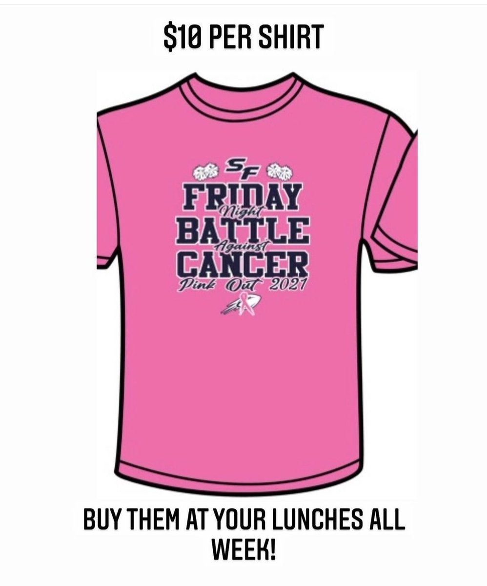 SFordBoosters's tweet photo. Get your pink on during Friday Night Lights...shirts being sold by Cheer for $10 during lunches this week!!! And pink headbands will be available at the shed during the game. #pinkout2021 #sframs πππ https://t.co/AantQ30SNQ