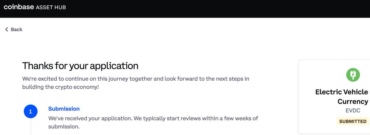 evdc_network's tweet image. EVDC listing on @coinbase has been submitted! Stay tuned for more exciting news and updates! 

⚡🔋⚡

#ElectricVehicles #cryptocurrency #Crypto #ETH  #BNB