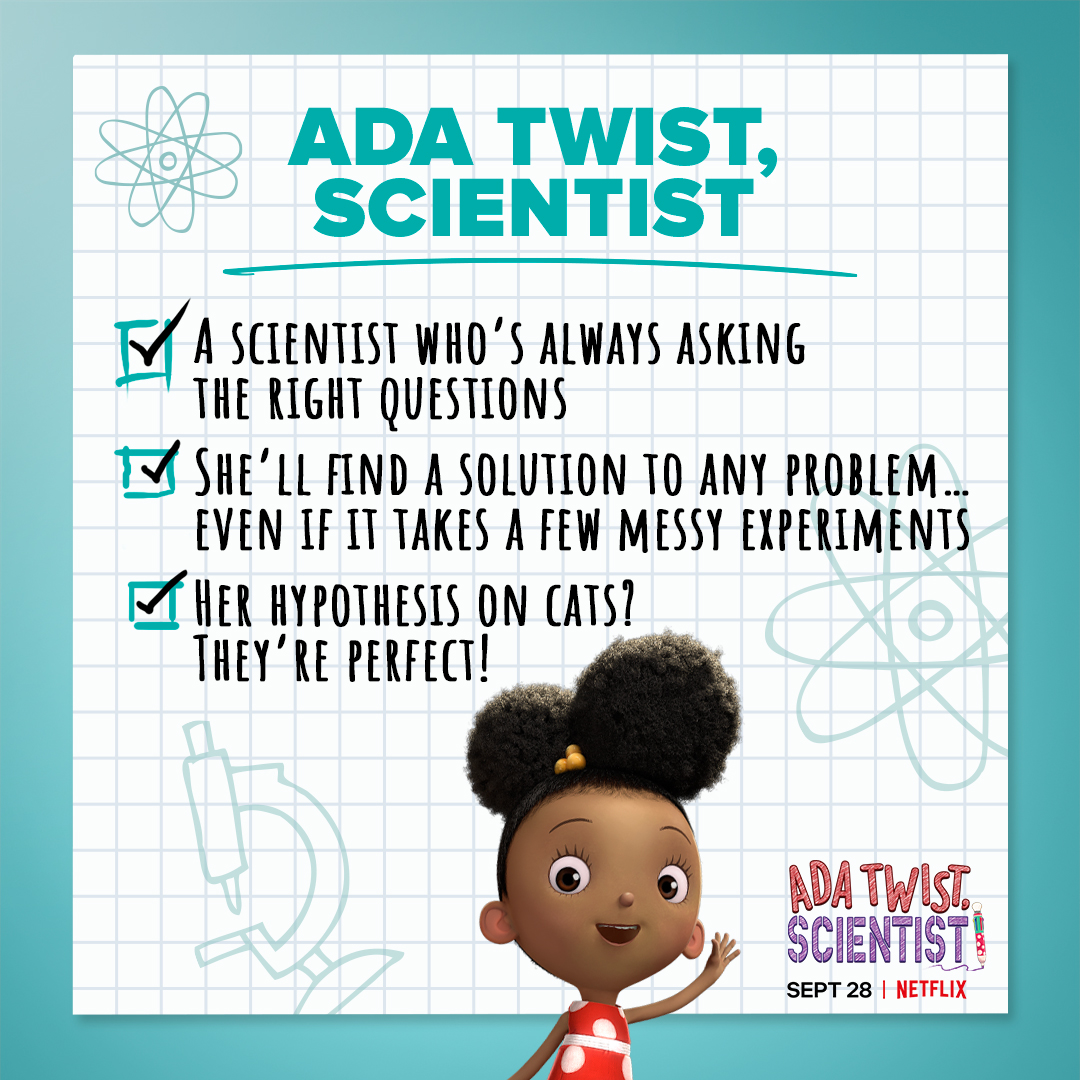 netflixfamily's tweet photo. Introducing your kid's new best friends: Ada Twist, Scientist, Rosie Revere, Engineer, and Iggy Peck, Architect! 

Ada Twist, Scientist is now streaming, only on Netflix🔬 https://t.co/RXfG1cpsju