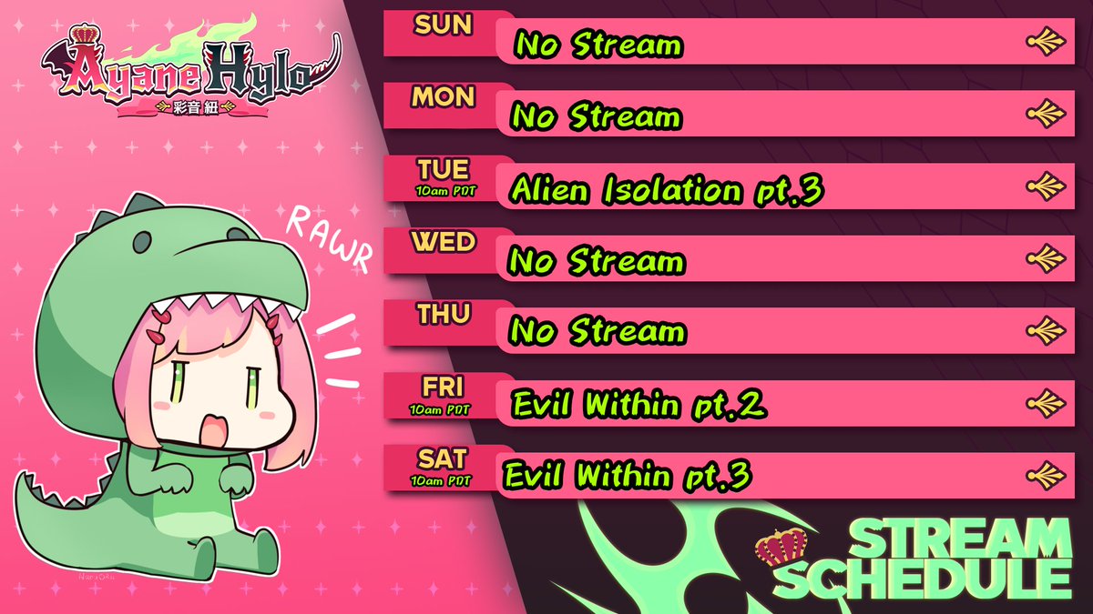 HyloVT's tweet photo. 🔥SCHEDULE🔥
~Week of Sept. 27th- Oct. 2nd~
🔽Fan Tags🔽
🎨#Hyillust
🔴#Hylive
😂#Hylol
💚#Hylarem
>>YouTube Schedule<< >>Twitch Schedule<<
(Schedule art by @/NAMIORII <3) -Reupload because schedule changes- https://t.co/6W5UH8oZAY