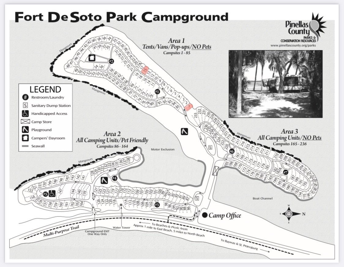 saraiNstereo's tweet image. Dog says the Laundries rented camp 1 and camp 15 at the Fort DeSoto Park Campground — highlighted here in red — when they came led there 9/1-9/3 and 9/6-9/8. #BrianLaundrie #GabbyPetito #JusticeForGabby #DogTheBountyHunter