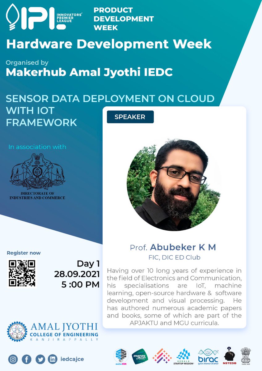 ece_ajce's tweet photo. Abubeker K M, Asst. Professor, spearheads the session on Sensor Data Deployment on Cloud with IoT Framework as part of the Product Development Week organized by IEDC, AJCE

Register Now: https://t.co/rb5WBgE86d

📆 Date: 28th September, 2021 
⏰ Time: 5PM - 7PM
📲 Platform : Zoom https://t.co/iIqNHA1sCr