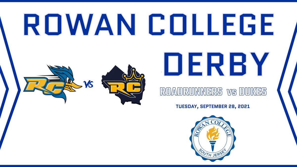 TUESDAY IS DERBY DAY! The @RowanCollege Derby returns on Tuesday as the Roadrunners and Dukes square off on the pitch. Men’s Soccer is a 3:30pm start at the Gloucester Campus. Women’s Soccer is a 7pm start at @rowanuniversity. Thank you to @rowanathletics for hosting.