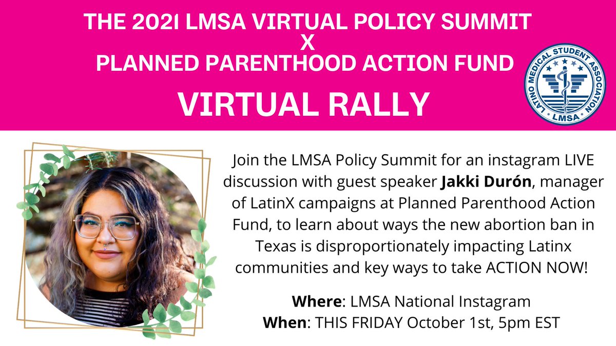 🥳🙌Policy Summit is LESS than a week away!!! We are PUMPED! In the meantime, we will be sharing info about our guest speakers!

Jakki Durón of Planned Parenthood Action Fund <a href="/PPact/">Planned Parenthood Action</a> will be leading our VIRTUAL RALLY! 

Join us this Friday!🌱🏛️instagram.com/lmsanational/