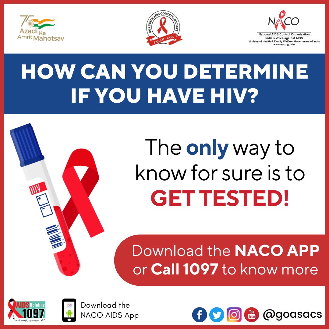 goasacs's tweet photo. Get tested, know your HIV status, and be sure!
#HIVtesting #testingcenters #knowyourstatus #NACOApp #stayinformed #dial1097 #HIVawareness #AIDSawareness #HIV #AIDS #goasacs #AzadiKaAmritMahotsav #GoaAt60 #SwayampurnaGoa https://t.co/zO7FSHi8nM