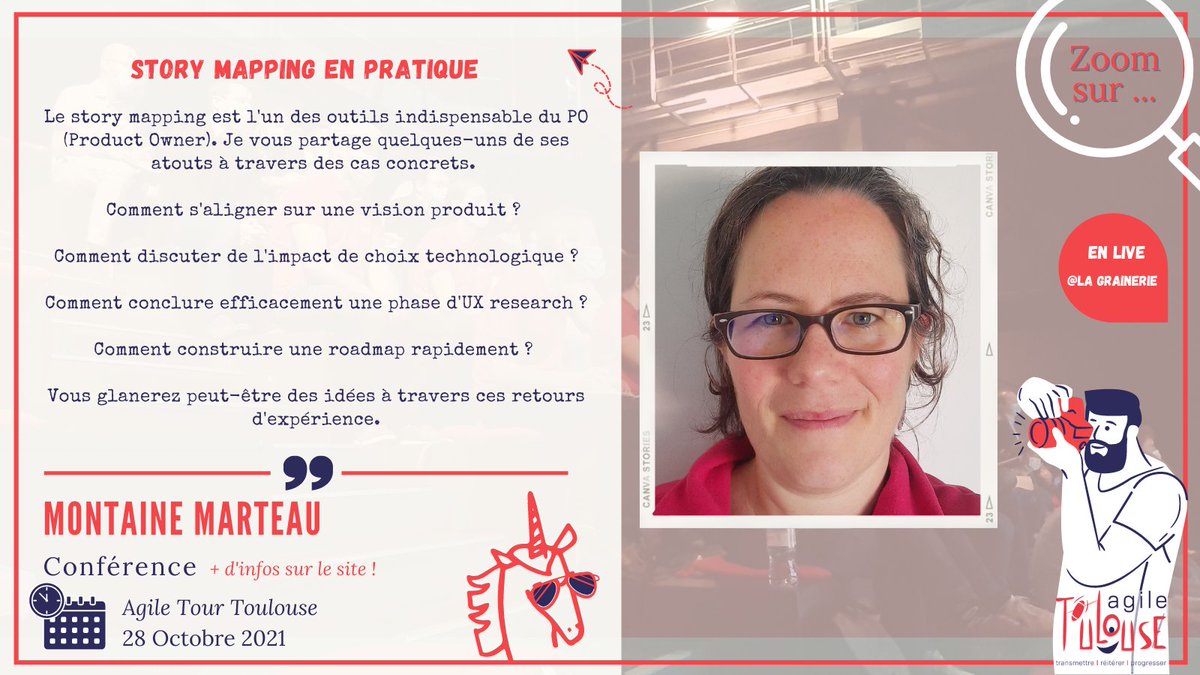 agiletoulouse's tweet photo. 📢 Le story mapping ça vous parle ? Participez à la conférence de @montnsun du 28 octobre 2021 (J1) à l'Agile Tour Toulouse 2021, pour tout comprendre.

il reste encore des places 🎟️: https://t.co/YpILShIcoB

#ATTLS21 #Agile #Toulouse https://t.co/vx8Gezc1a7