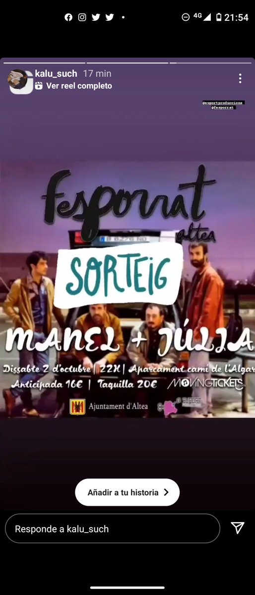 💫SORTEIG INSTAGRAM
🔥2 ENTRADES PER A FESPORRAT 2021: <a href="/GrupManel/">Manel</a> <a href="/Julia_grup/">𝐽𝑢́𝑙𝑖𝑎_</a>
💕Participa :
- Segueix-nos en <a href="/SuportProduccio/">Suport Produccions</a>
- Marca la persona amb la qual t'agradaria anar al concert
- Comparteix aquest post en les teues històries i que s'expandesca la música.

SORT!