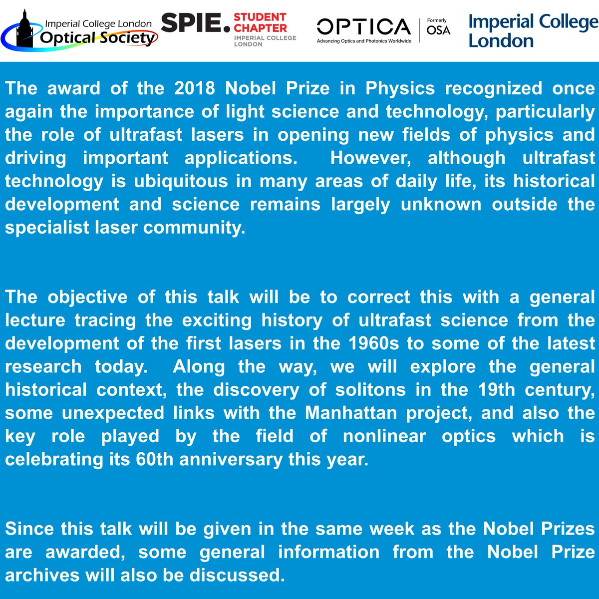 Imperial College Optical Society (@ic_opticalsoc) on Twitter photo Hi everyone, hope you had a great summer! 🌞 This academic year will start on a high note for us as we have the pleasure to welcome Prof. <a href="/johnmdudley/">John Dudley</a> for an amazing seminar on Friday 8th of October 2PM UK time ➡️ register here, everyone welcome! eventbrite.co.uk/e/prof-john-du… Hi everyone, hope you had a great summer! 🌞 This academic year will start on a high note for us as we have the pleasure to welcome Prof. <a href="/johnmdudley/">John Dudley</a> for an amazing seminar on Friday 8th of October 2PM UK time ➡️ register here, everyone welcome! eventbrite.co.uk/e/prof-john-du…