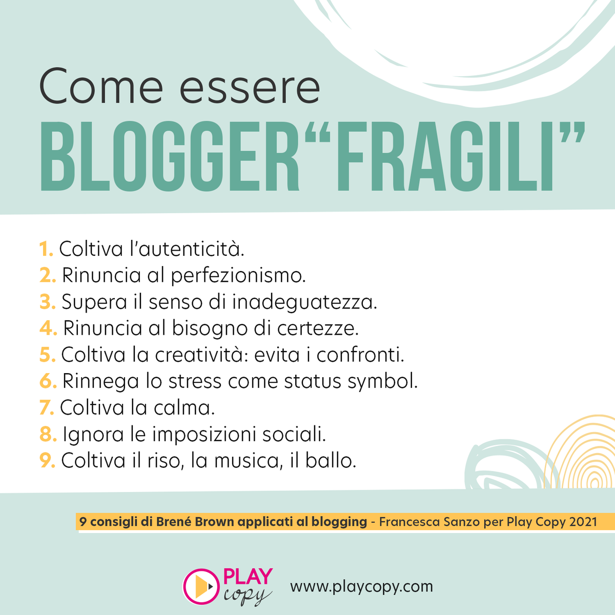 ✨A Play Copy 2021 Sanzo ci ha fatto vedere la fragilità come superpotere, anche per chi vuole narrarsi online attraverso un blog. Ecco 9 consigli tratti “La forza della fragilità”, libro di Brené Brown, validi anche per chi vuole lanciarsi in un progetto di #blogging.

#playcopy