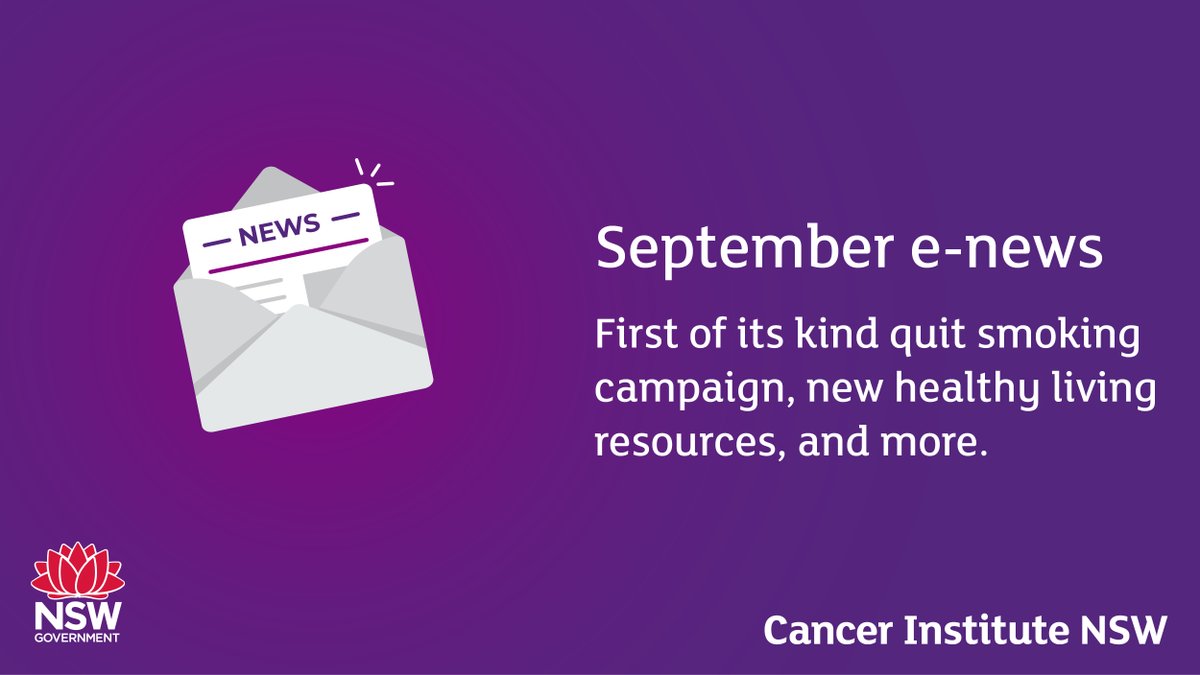 The latest Cancer Institute NSW e-news is now available. View the September edition: cancernsw.createsend.com/campaigns/repo… 📩 Sign up to receive in your inbox: cancer.nsw.gov.au/what-we-do/new…