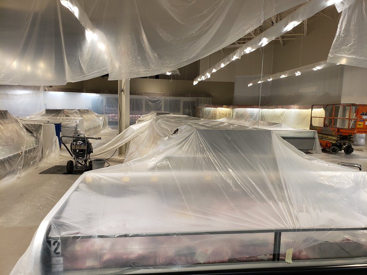 FrostLionIce's tweet photo. @meijer at Polaris location.. who in their right mind decided to start in store refurbishment during customer hours ? The only later night grocery in town has us met with plastic covering majority of meat section, dairy, zoned off flooring, etc.. are you serious? https://t.co/7Q3e7YMqE5