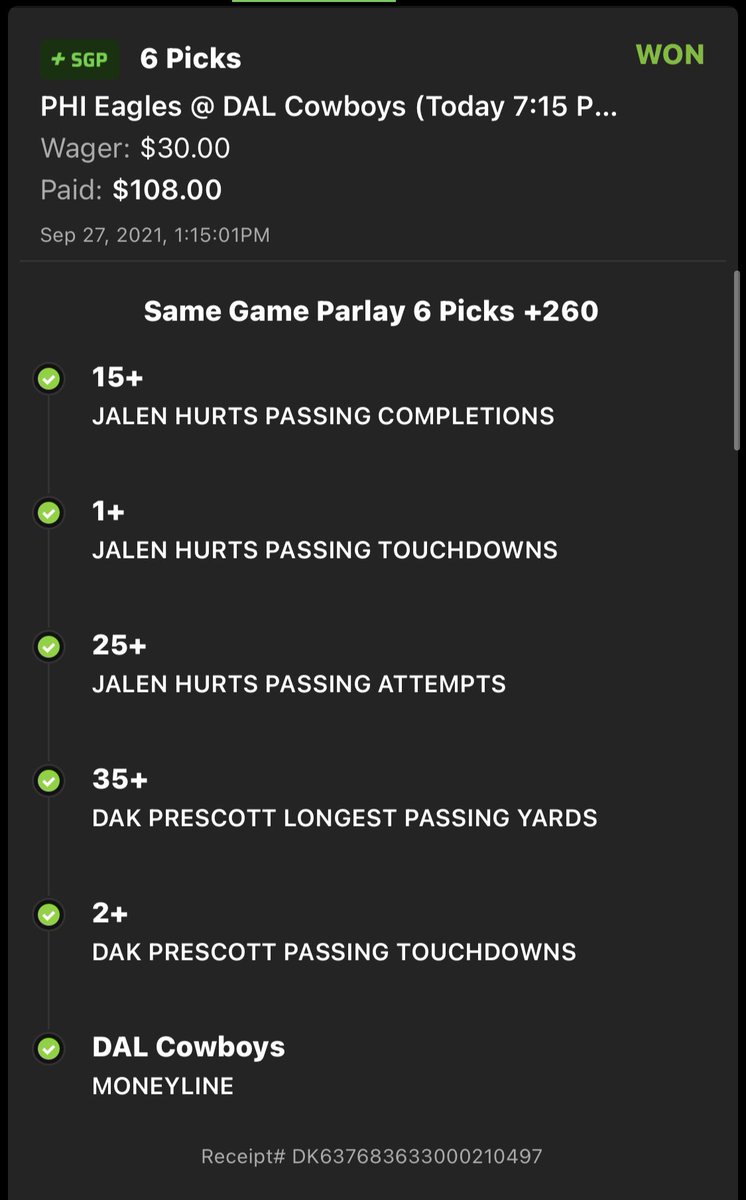 6 legs good? <a href="/DKSportsbook/">DraftKings Sportsbook</a>