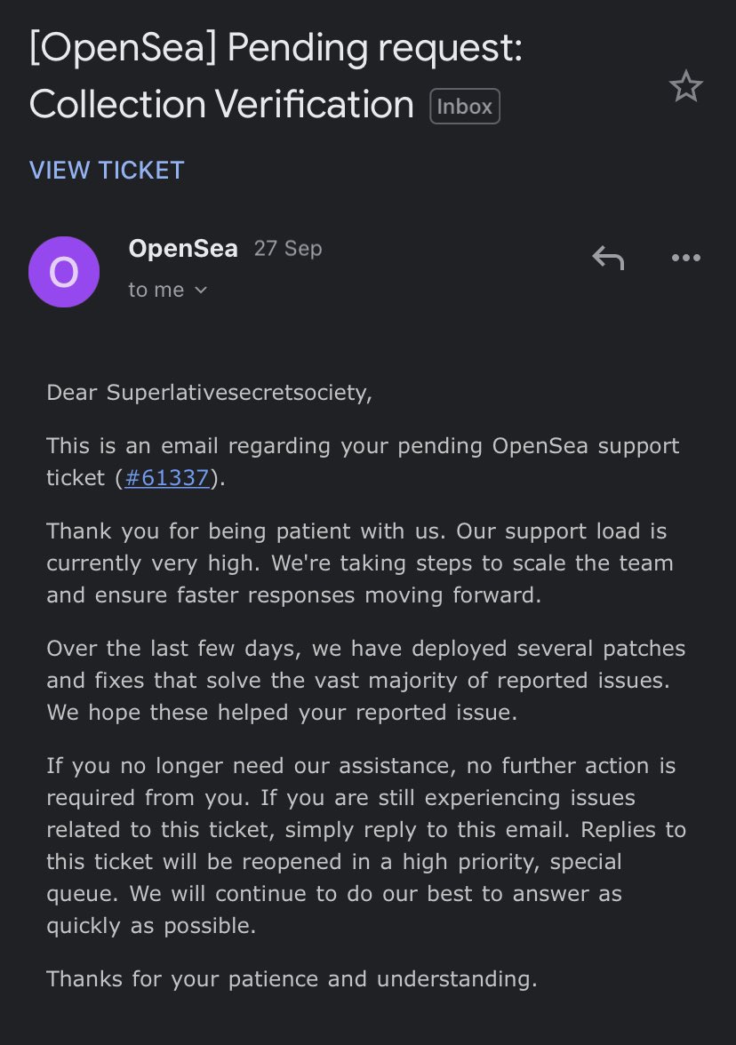 SuperlativeSS's tweet image. Dear Our Lovely Platform @opensea 

Can you expedite blue check mark process in our account? 

We've submitted the verification form and support ticket to @OpenSea, time for that blue check mark 🙏🏻❤️