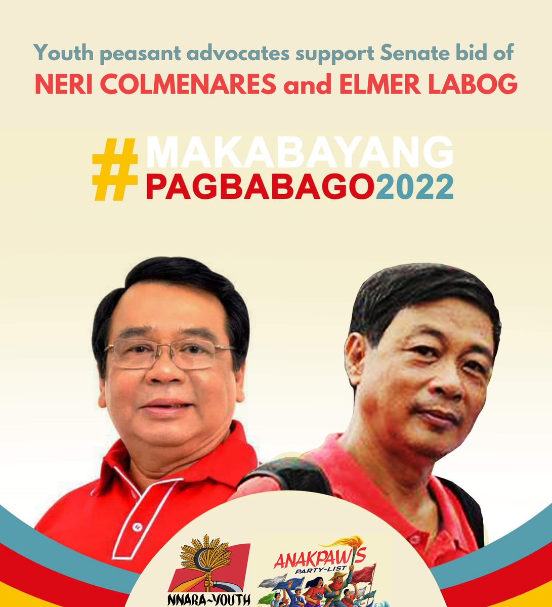 PRESS RELEASE
September 28, 2021

Youth peasant advocates support Senate bid of Neri Colmenares and Elmer Labog

#MakabayangPagbabago2022