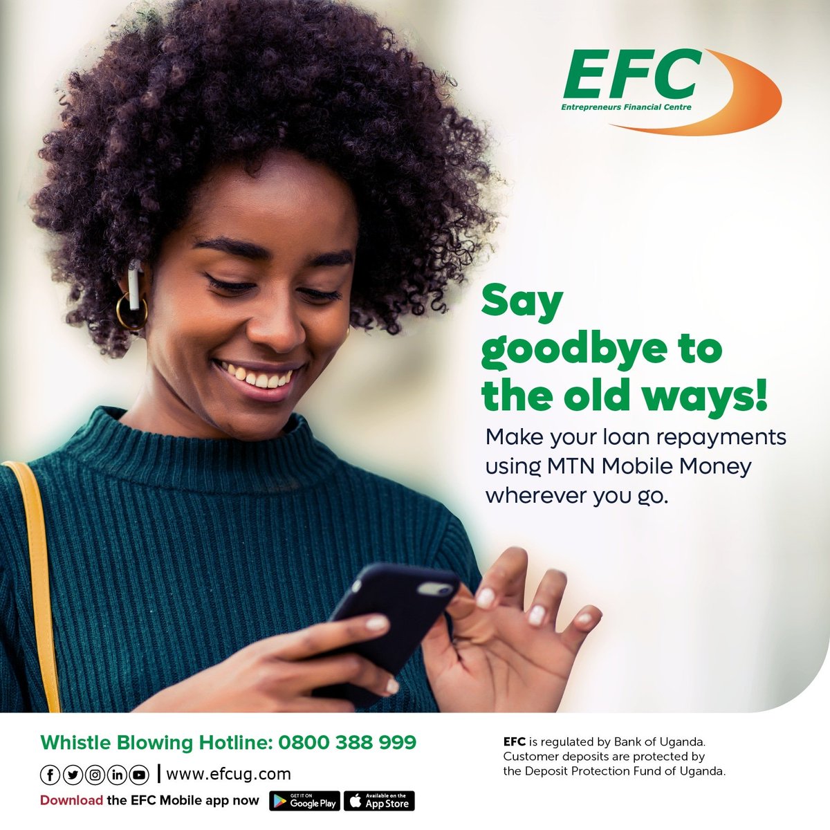 efcug_care's tweet photo. Discover a new way of seamless banking that allows you to make your loan repayments from the comfort of your home with EFC Easy Mobile.
#GoFurtherWithEFC #efcloans #easybanking https://t.co/vbzWVLco1o