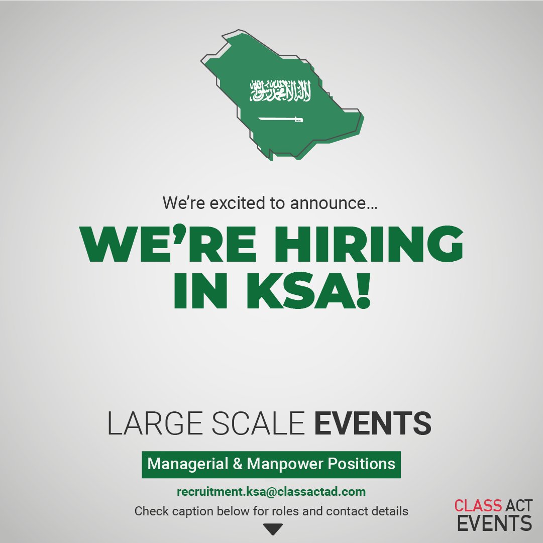 ClassActAD's tweet photo. We Want Your Talent!
Join us and be a part of professionals for Exciting Projects in KSA

We offer Competitive Salary Ranges and Great Benefits. 

For more details check out our FB page
https://t.co/OOXJTQzL3H

#hiring #ksajobs #ksaevents #saudiarabiagrandprix2021 #Expo2020Dubai https://t.co/JabVqlFLgC