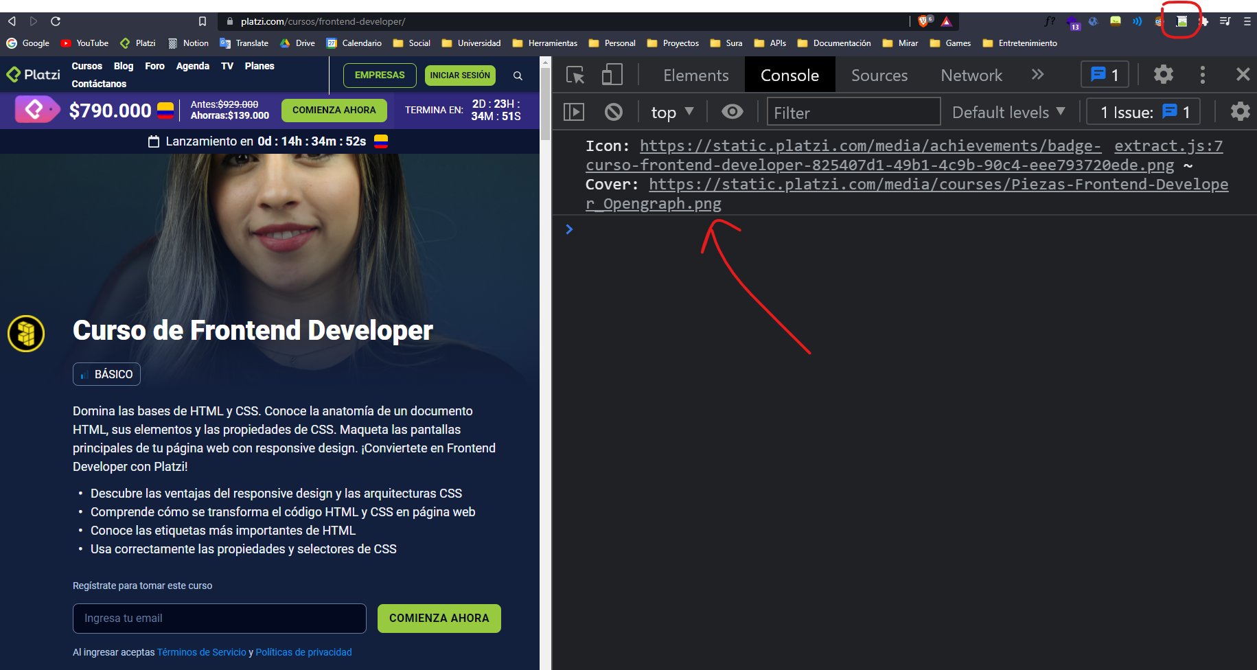Ejemplo de extración de las imágenes del curso de Frontend Developer