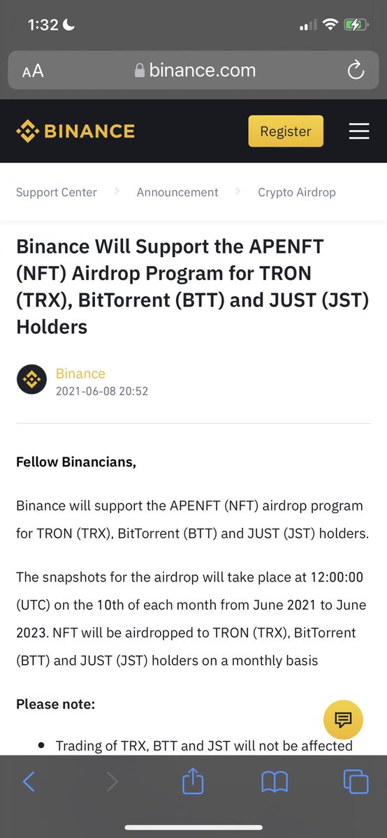 DCryptoHunter's tweet photo. Binance havent list $APENFT $NFT but they supported airdrop recently few months back. 

Pretty soon they will announce the listing and it will explode 💯.

#StrongPartnership $TRX $NFT $BTT $JST $DOGE $BTC $COTI https://t.co/3YhOzB88PS