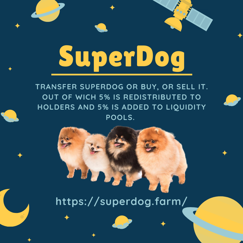 PomSuperdog's tweet photo. Transfer Superdog or buy, or sell it. Out of which 5% is redistributed to holders and 5% is added to liquidity pools. Visit https://t.co/Y9mTVa9ZfD
#superdog #POM #cryptocurrency #bitcoin #crypto #blockchain #btc #forex #money #ethereum #trading #bitcoinmining #investment https://t.co/Yf3XZrm283