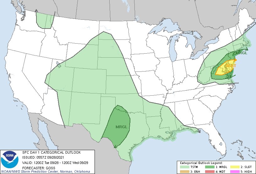 NWSSPC's tweet photo. 12:59am CDT #SPC Day1 Outlook Slight Risk: across portions of the mid-atlantic region https://t.co/GtEvHQ3UxE https://t.co/PKOXhZPb3B