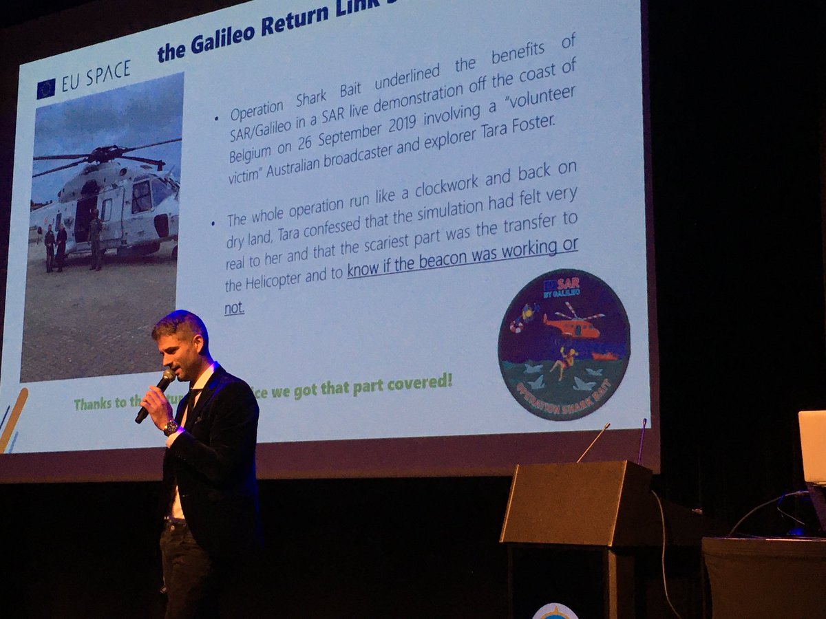 SARGalileo's tweet photo. Pol talking about ⁦⁦@Taraustralis⁩ and #operationSharkBait, exactly two years ago 

⁦@BeAirForce⁩ @eu4be ⁦@defis_eu⁩ ⁦@EU4Space⁩ https://t.co/qYvE8Ier3j