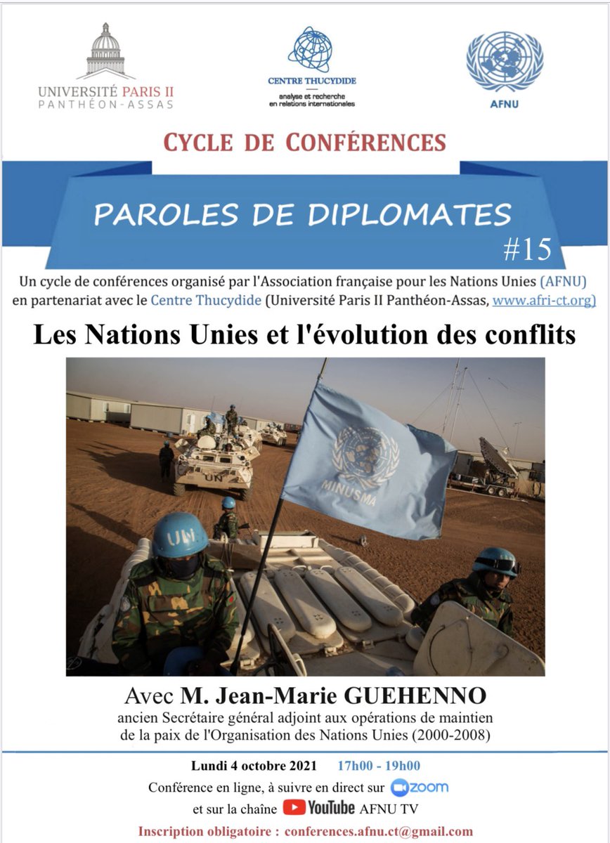 julio_fz's tweet photo. 📣 On se retrouve lundi prochain, 17h, pour une nouvelle saison de notre cycle « paroles de diplomates » avec @AfnuOnu. Très heureux d accueillir @JGuehenno pour parler Nations Unies et évolution des conflits. Inscriptions conferences.afnu.ct@gmail.com @AssasParis2 @AfriThucy https://t.co/rdQJ0asLFp