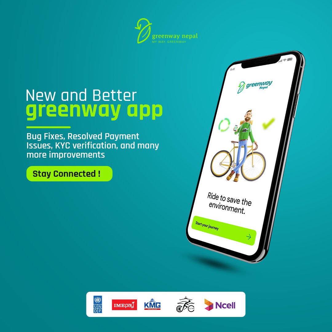 ktmcyclecity's tweet photo. We are very excited to announce the relaunch of the new and better Greenway app.
You will now not have to worry about bugs and payment issues.
We’ll be announcing the launch date soon.
#CycleCityNetworkNepal #CCNN #gogreen #GreenwayNepal #rewards #cycling #Mopit #sanopaila https://t.co/y9KxHJ8jYq