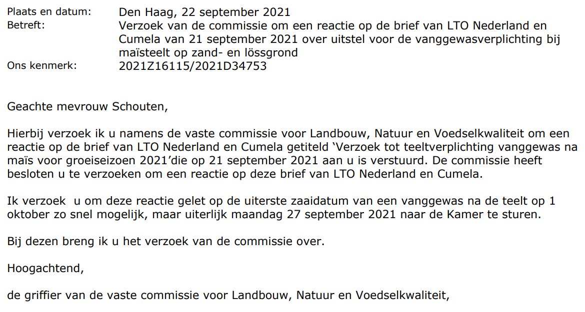 #KALENDERLANDBOUW | Onhaalbare deadlines, het overkomt de besten. Boeren hopen op spoedig antwoord op ons verzoek tot uitstel inzaaien vanggewas, de mais is nog niet overal klaar voor de oogst. 

Ons verzoek: lto.nl/formeel-uitste…