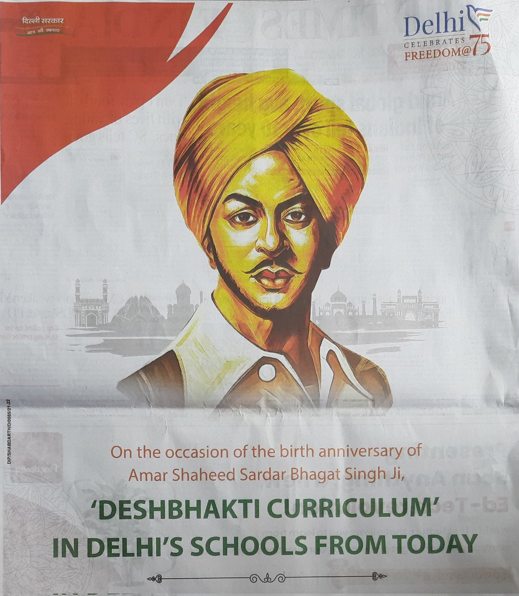 SolarBhaskar's tweet photo. "Bharat n Bhagat" just one letter separates our Eternal Hero. Just shows he was born for the "Nation Bharat" n nothing else. Good initiative by #DelhiGovt #DelhiGovtSchools 
Like n share so more can be inspired by our hero. https://t.co/7t5BqPdYw0
