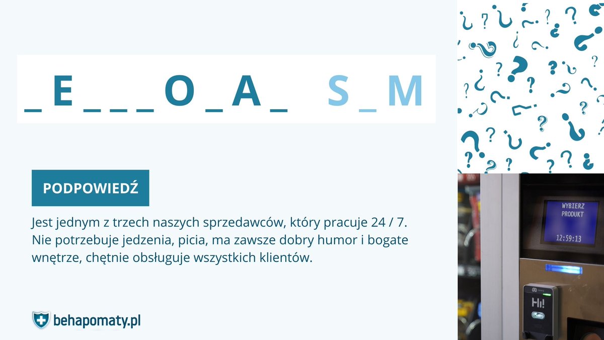 behapomaty's tweet photo. Dziś mamy zagadkę. Rozwiązaniem jest dwuwyrazowe hasło. 
Co należy zrobić? Na pewno wszyscy wiedzą - uzupełnić brakujące litery.
_ E _ _ _ O _ A _         _ _ M 

Zapraszamy do zapoznania się z naszą ofertą.
https://t.co/BfVgbll12i https://t.co/wDdfRFTFmY