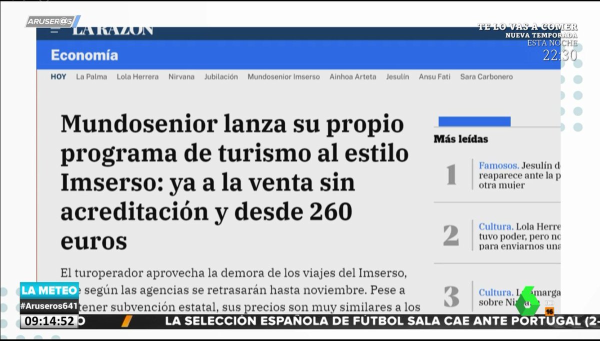 AruserosLaSexta's tweet photo. 🔴OJO que al IMSERSO le ha salido un duro competidor https://t.co/1ou7K8sKk9 #Aruseros641 https://t.co/tJpe6uHf5V