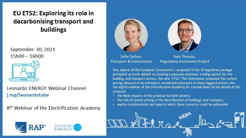 The separate emissions trading system for buildings and transport in #Fitfor55 package prompted much debate. On 30 Sept, ask <a href="/SamuelDLThomas/">Samuel Thomas</a> and Sofie Defour <a href="/transenv/">T&E (🦋 find us @transportenvironment.org)</a> your burning questions about the policy in webinar from <a href="/RegAssistProj/">RAP</a>, <a href="/LeonardoENERGY/">Leonardo ENERGY Webinars</a>
buff.ly/3COxoAC