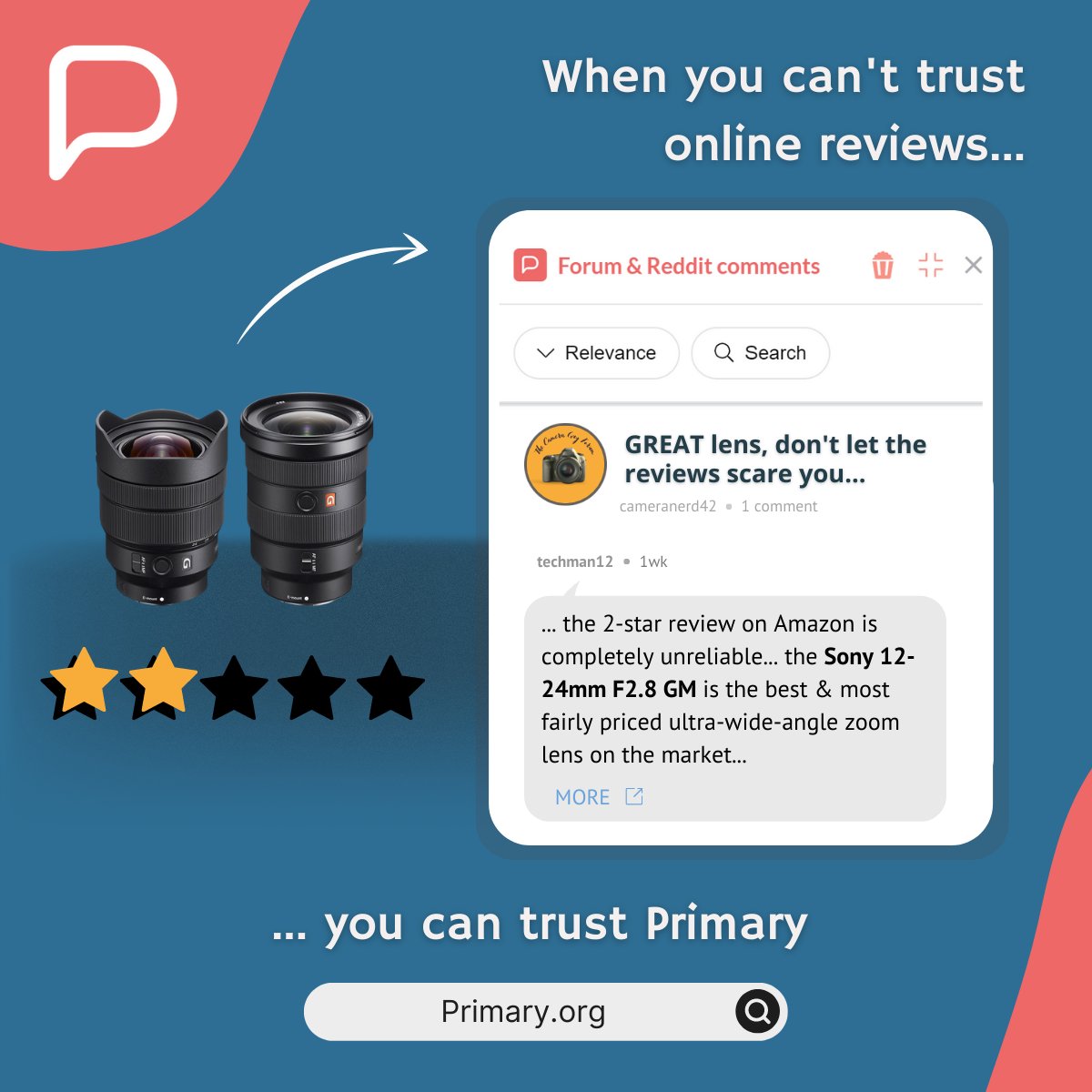 shopwithprimary's tweet photo. Primary has your back when online reviews don't!😄

#ShopWithPrimary #onlineshopping #honestreviews #techworld #coolgadgets #technologynews #techtrends #techlovers #digitalmarketing  #newtech #technologytrends #futuretechnology #GoogleChrome #Safari #extension #addon #lifehack https://t.co/ASeAIyl6OD