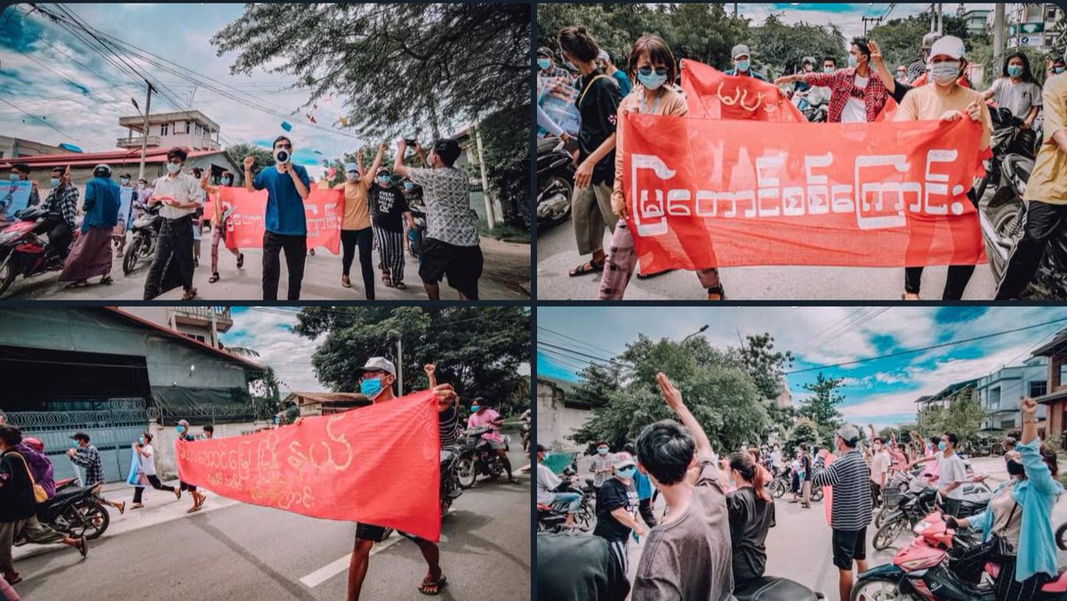 Mandalay Myataung strike was rallied and marched by unrelenting residents, today, undeterred by SAC terrorists’ crackdown in town. 

#WhatsHappeningInMyanmar #Sep28Coup #Chevron_StopSponsoringSAC pic.x.com/Z3EhRkeCqW