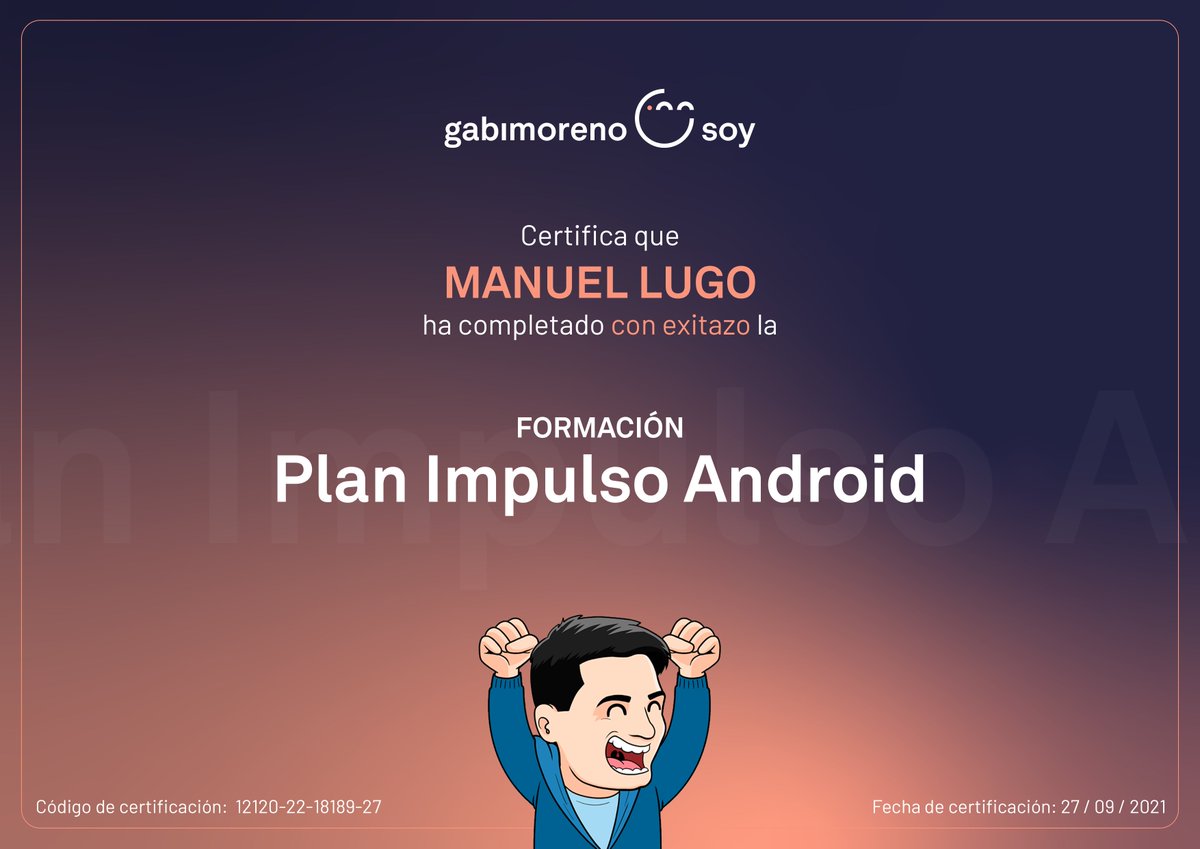 soygabimoreno's tweet image. Primera certificación del Plan Impulso Android. ¡Enhorabuena @manuellugodev! 🤗
gabimoreno.soy/plan-impulso-a…
