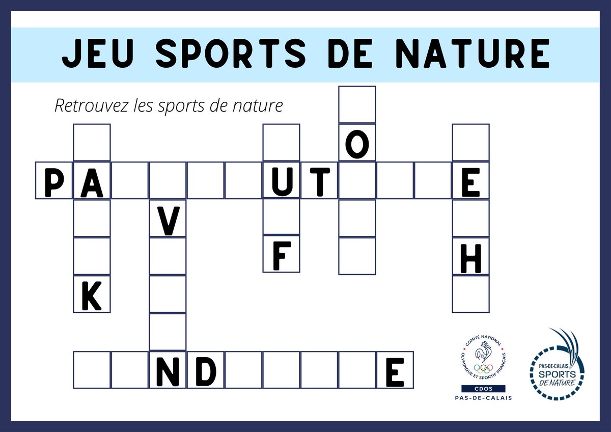 Nous sommes encore dans le #MSN2021 du <a href="/pasdecalais62/">pasdecalais62</a> et aujourd'hui nous vous proposons un petit mot fléché spécial sports de nature 😃

🧐 Alors, qu'avez-vous trouvé ?