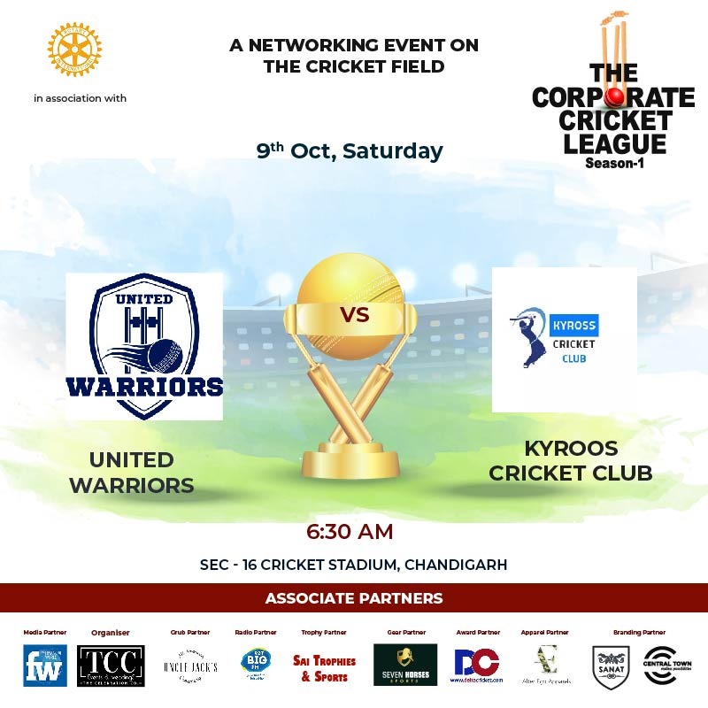 CelebrationChd's tweet photo. The Corporate Cricket League is back with a Bang!! 

an exciting battle between 👇🏻

UNITED WARRIORS 🆚 KYROOS CRICKET CLUB
THE DOCTORS ELEVEN 🆚 PMK XI
THE CELEBRATION CRICKET CLUB 🆚 ROYAL CRICKET CLUB

🗓️ 09th October, Saturday

At Sec-16, Cricket Stadium, Chandigarh

#Cricket https://t.co/jKYVAcbaop