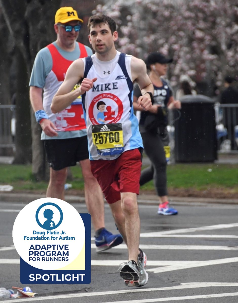 bostonmarathon's tweet photo. #AdaptiveProgramSpotlight presented by the @flutiefdn features Mike Palmer:

"Growing up with autism, I faced many obstacles that planted seeds of self-doubt. I grew up in Hopkinton &amp; would visit the start line of the Boston Marathon every year, which ignited my running dreams." https://t.co/KHFDqHhuLE