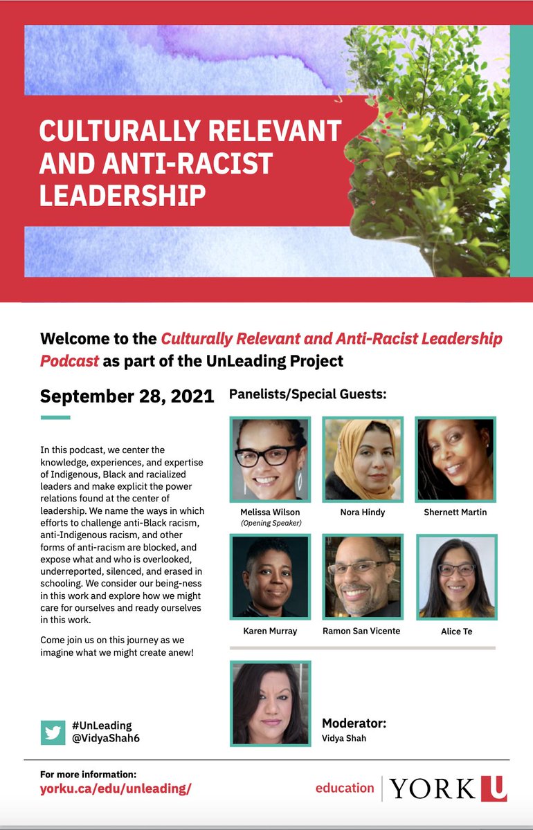 Episode 5 is here!

"If I'm going to push forward to be an anti-racist leader, I need to commit to building my critical consciousness...You can't make change for things you don't know." -#Karen Murray

Listen Now at: bit.ly/CRARLeadership
@YorkUEducation #UnLeading