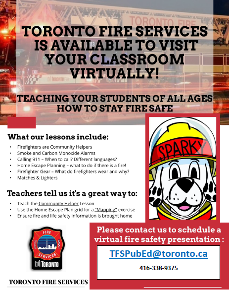 Toronto_Fire's tweet photo. Next week is #FirePreventionWeek! It's the perfect time of year to educate and promote #FireSafety in your classroom. 

Contact us today to schedule a virtual Toronto Firefighter visit with your class for this school term!

Email us: TFSPubEd@toronto.ca
@ChiefPeggTFS @tfsCFI1 https://t.co/dFnkteunCU