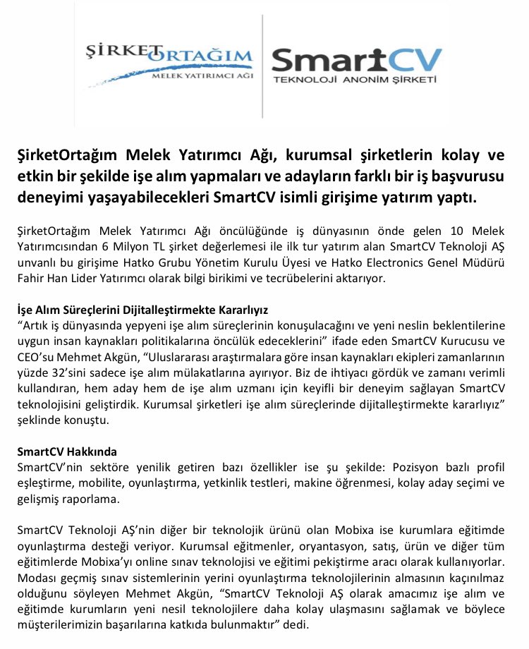 sirketortagim's tweet photo. ŞirketOrtağım olarak Personel Adayı Seçimini Kolaylaştıran Teknolojiye Yatırım✍️ #smartcv #sirketortagim #startup #melekyatirim https://t.co/QEiSI9HKkO
