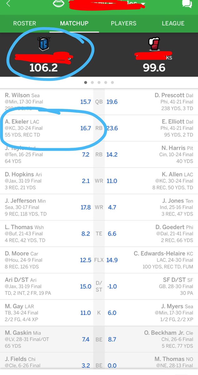 Burnsy520's tweet photo. @AustinEkeler I got you in BOTH of my ESPN leagues.. thanks for the win this week my guy! https://t.co/1dh2rV5TkR