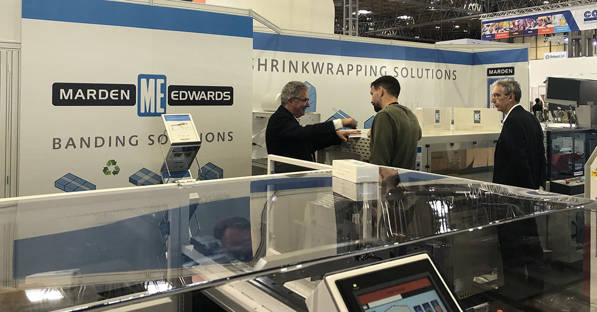 MardenEdwards's tweet photo. It's all systems go at the #ppmashow today. Here's Marden Edwards' Martin Gray, and ME Shrinkwrap's Keith Evans sharing their knowledge with a prospective customer. Join us today on Stand A72. We're here until 5:30pm #packaging #overwrapping #shrinkwrapping https://t.co/jBhm5SqBf2