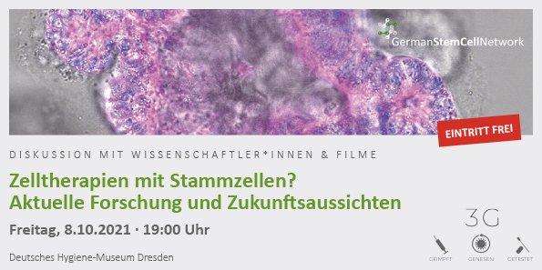 Hallo #Dresden, wollt ihr mehr über aktuelle #Stammzellforschung und neue Ansätze für #Zelltherapien wissen? Für #Diabetes, bei #Parkinson,bei Alterungsprozessen? Diskussion mit Forscher*innen, Hygiene-Museum, 8.10 - freier Eintritt, 3G! Infos hier: gscn.org/public-resourc…