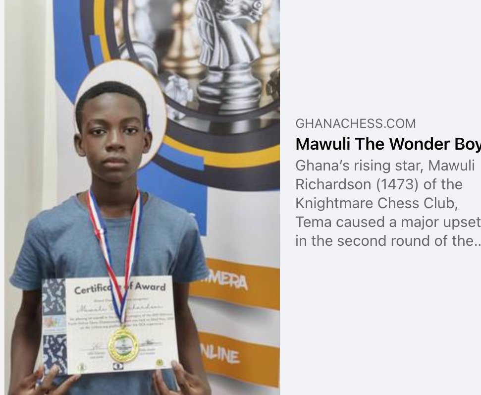 davechiefqa's tweet photo. Congratulations friend, Mawuli Richardson caused a major upset in the second round of the ongoing #AYCC2021 as he beat Egypt’s Wafa Hamed in the game despite the rating gap between them ending the day with a score of 2/2 and racking up 36.80 rating points to place second U14-Cat https://t.co/CFVtmWRydy