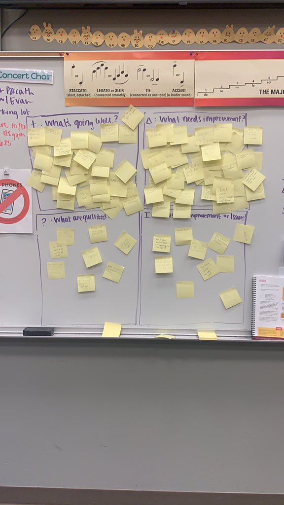 BoedingJen's tweet image. Mid-Term time means it’s time for a Parking Lot to check in with my high school choir! Great information for me, great opportunity for student voice, and a method for improvement! #langfordlearning